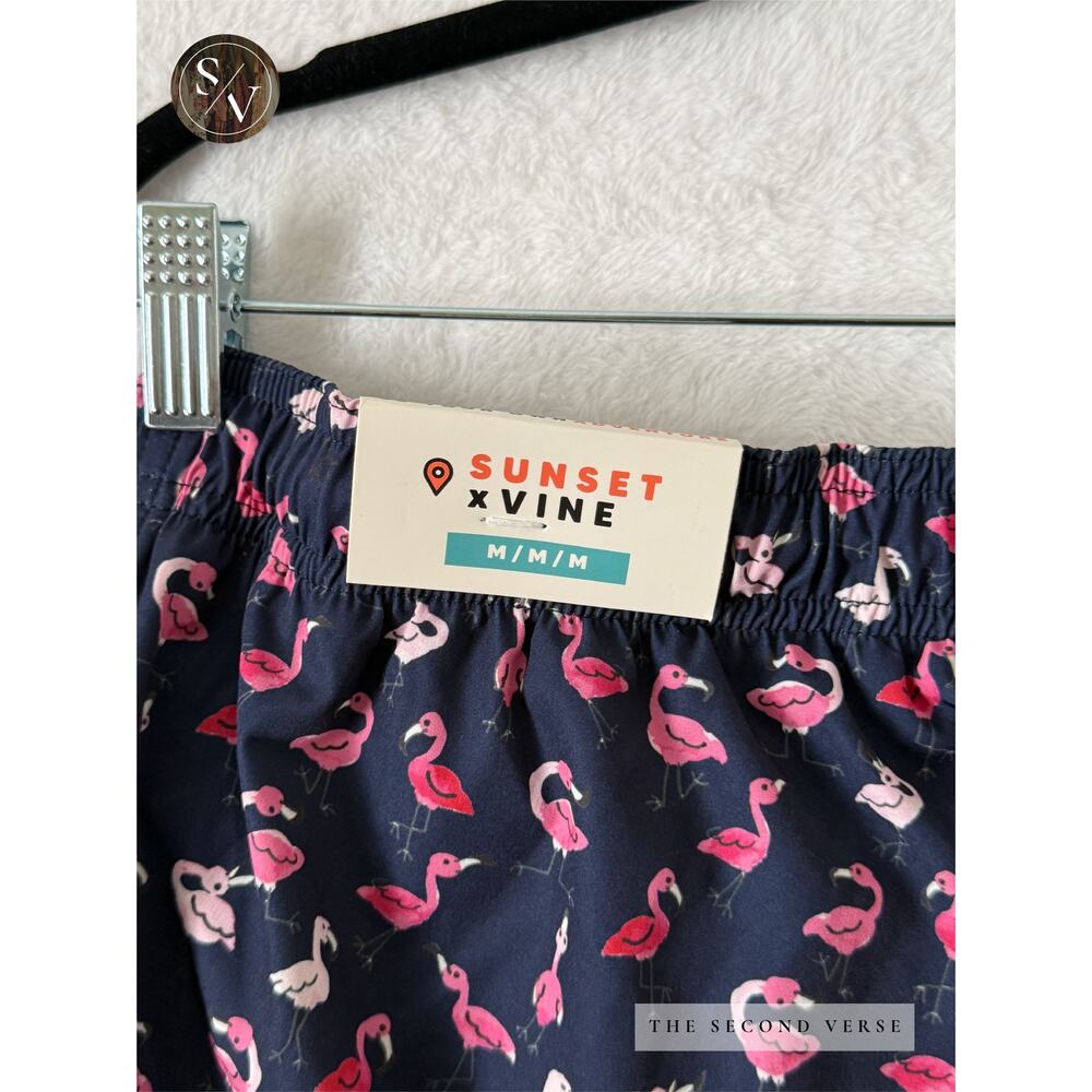 Sunset x‎ Vine Swim Trunks Mens Flamingo Print Mesh Lining Navy Blue Medium - Picture 8 of 10
